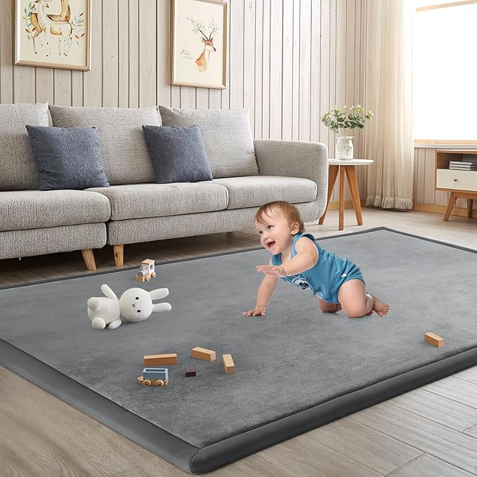 Baby Play Mat for Floor Nursery Rug Muscle Mat Area Rug Playroom Rug 59"x71" Playpen Mat Memory Foam 1.3" Thick Crawling Mat for Babies,Toddlers, Infants, Kids,Grey