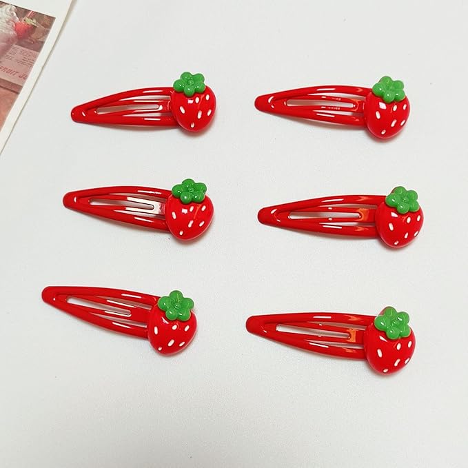Strawberry Snap Clips Baby Girls Fruit Hair Bow Clips Strawberry Hair Ring Tie BBW24 (6 Pcs-C1)