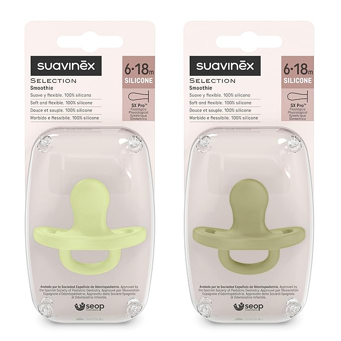 Color Essence SX PRO Silicone Baby Pacifier 2Pk, Made with 100% Soft Silicone, Baby Essentials Perfect for Breastfeeding Babies, Designed in Spain, 6-18 Mths, Green