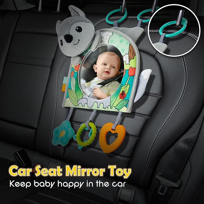Lynncare Car Seat Toy, Baby Car Mirror Toy for Rear Facing, Travel Baby Activity Center with Hanging Engaging Toys for Infants Babies 0-6-12-18 Months Boy Girl