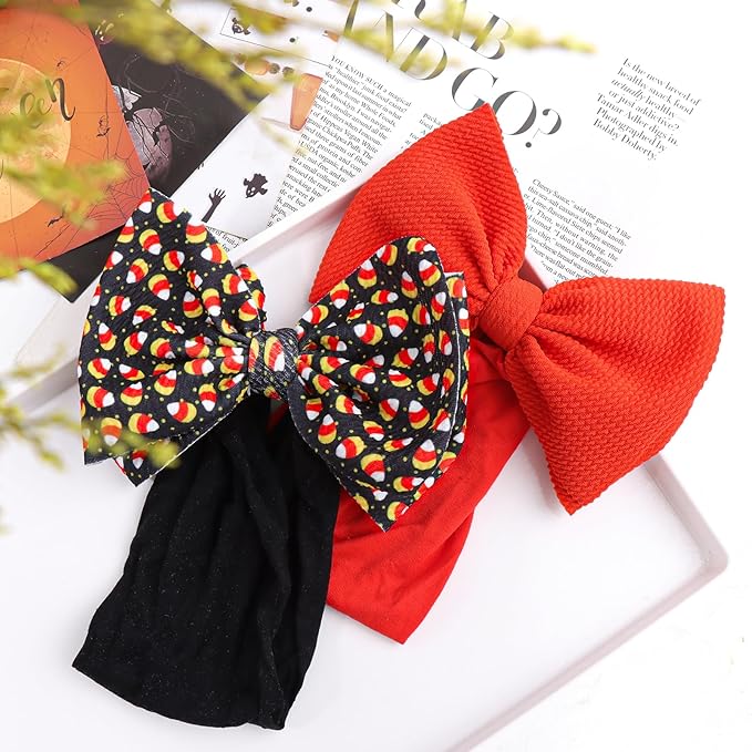 Halloween Baby Girl Bows Hair Accessories Headbands with Bows for Newborn Elastic Nylon Halloween Hairbands 2 PCS