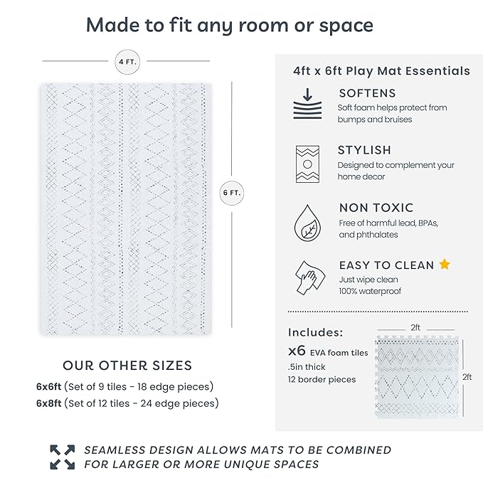 Little Landings Baby Play Mat for Floor - Boho (4x6ft) - Premium EVA Foam Play Mat for Babies & Toddlers (Ages 0-5+) - Non-Toxic Playmat for Tummy Time, Crawling & Playroom - Stylish & Comfortable