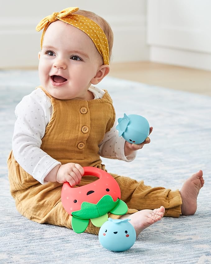 Skip Hop Avocado Baby Stroller Toy & Musical Fruit Band Set, Berry Cute Band, Infant, Toddler, Avocado Stroller Toy, Strawberry Tambourine, 2 Blueberry Shakers