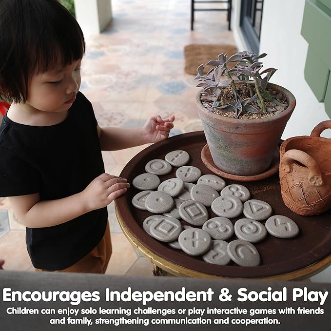 PlanToys® Tactile Stones Wooden Educational Activity for Kids Ages 3+ | Montessori Sensory Exploration Toy for Texture & Touch Recognition, Memory & Pattern Skills | Eco-Friendly Learning Set