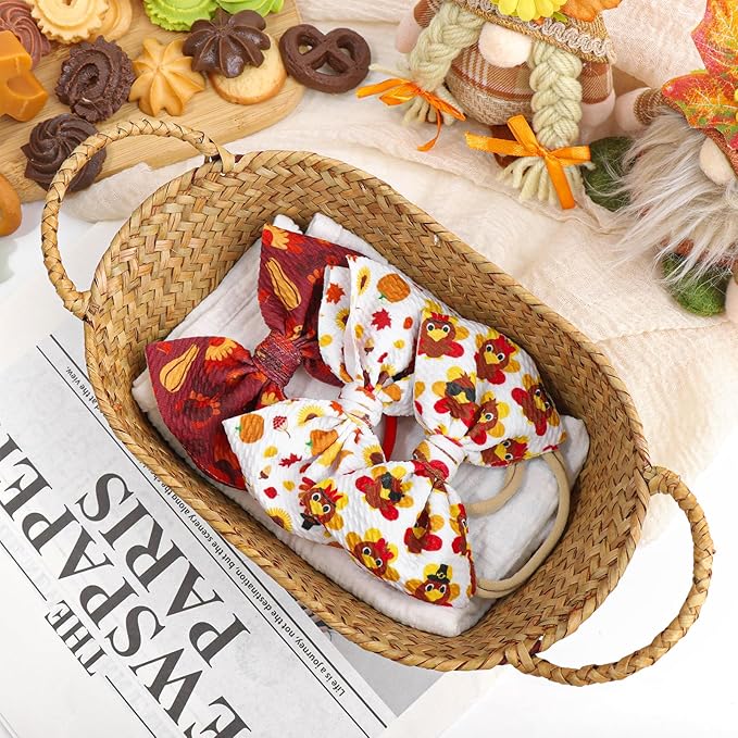 Thanksgiving Turkey Baby Bow Pumpkin Baby Girl Headbands Maple Leaf Hair Accessories Infant Newborn Toddler 0-24 Month Festive Headbands Gift