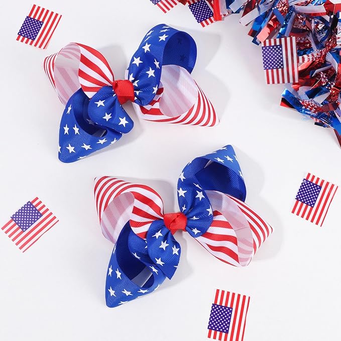 Oaoleer 2PCS 4th of July Hair Bows for Girls, Red White Blue Bows Hair Alligator Clips Hair Barrettes for Baby Girls Infants Toddlers Kids Teens Children