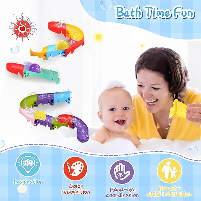 taseyok Toddler Bath Toys, Bathtub Toys Ball Slide Track, DIY Shower Toys with Suction Cups, Christmas Birthday Bath Fun Time Gifts Toys for Girls and Boys Age 2 3 4 5 6