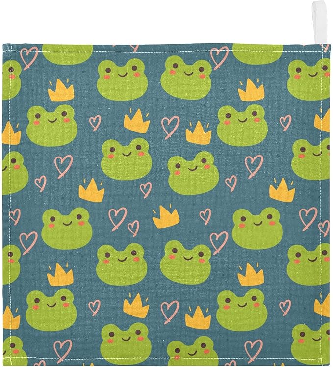 Cute Frog Baby Washcloths Newborn Muslin Burp Cloths 3 Pack Soft Cotton Baby Face Bath Towel Drool Bibs for Infants, Girls and Boys 11.8 x 11.8 Inch