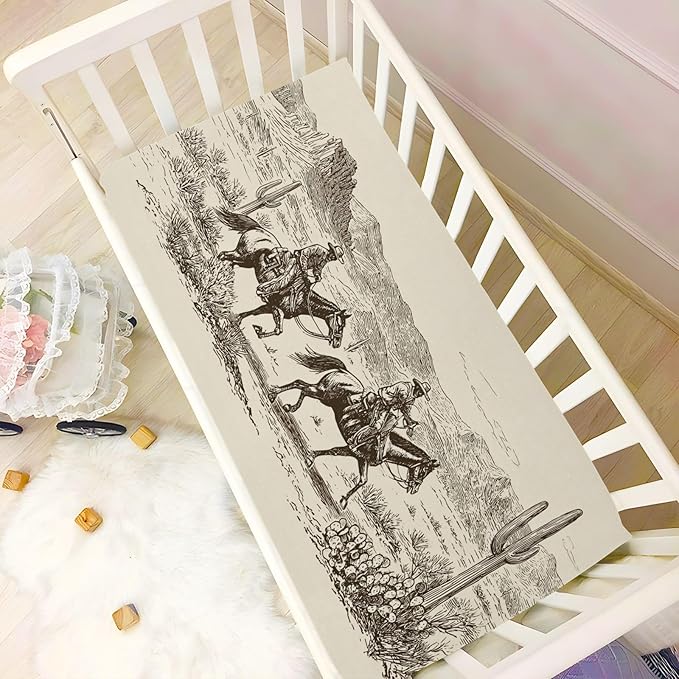 Baby Crib Sheet American Wild West Desert Crib Mattress for Boys and Girls Cowboys Playard Sheet Soft Breathable Fitted Baby Mattress Cover 52x28in