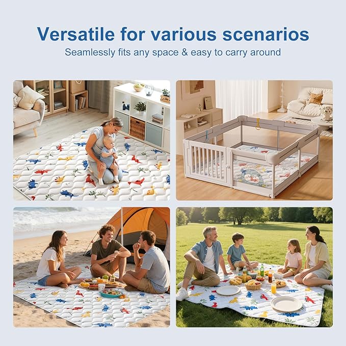 Odorless Premium Foam Baby Play Mat 4ft x 6ft, Soft Microfiber Fabric Crawling Mat for Floor- Comfortable and Hypoallergenic, Non-Slip Cushioned Floor Playpen mat for Infants,Babies,Toddlers