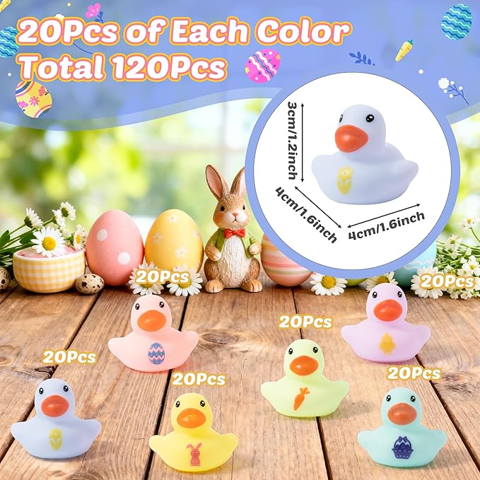 Haooryx Easter Mini Rubber Duck - 60Pcs Rabbit Egg Ducky Novelty Duck Cute Bunny Squeak Bathtub Float Bath Toy for Spring Holiday Decoration Birthday Gift Summer Pool Party Favor Easter Basket Stuffer