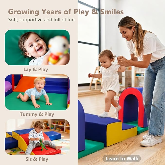 Kinder King Climb and Crawl Activity Play Set, 10-Piece Soft Foam Block for Climbing, Crawling and Sliding, Indoor Climber for Toddlers and Kids, Baby Infant Lightweight Climbing Toys
