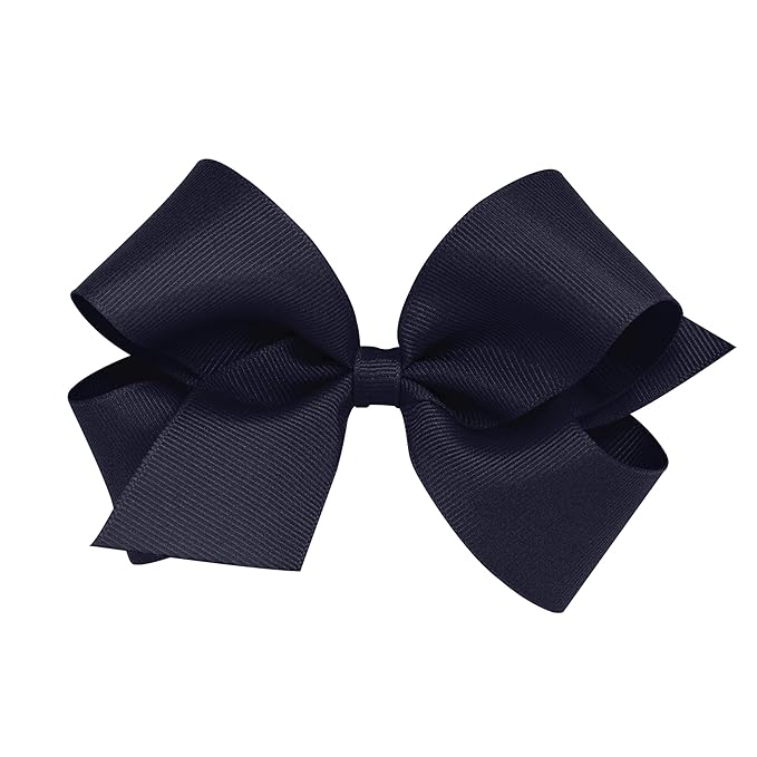 Wee Ones Girls' Classic Grosgrain Hair Bows with Plain Wrap Center, No-Slip Hair Clip, Handmade, Navy, Medium