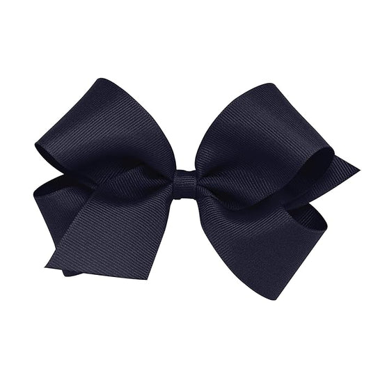 Wee Ones Girls' Classic Grosgrain Hair Bows with Plain Wrap Center, No-Slip Hair Clip, Handmade, Navy, Medium