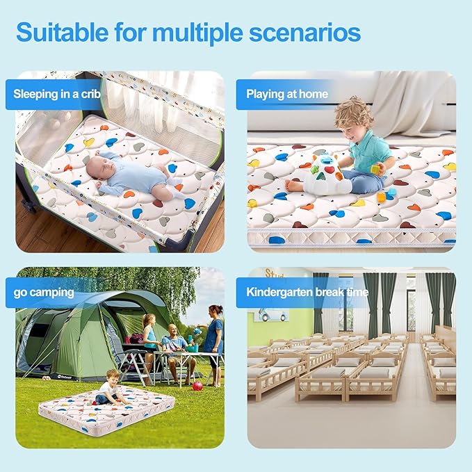Pack and Play Mattress (38 "x26 "x1.5"),Skin Friendly Fabric, Soft, Breathable and Quiet, Provides Baby Friendly Support and Helps Healthy Spine Development,Pack and Play Topper,Cute Heart Pattern