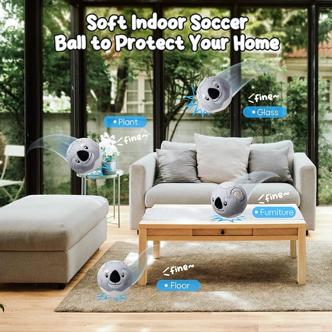 VangeBow Silent Indoor Soccer Balls for Toddlers 1-3, Inflatable Soft Plush Baby Toddler Soccer Ball Toys Gifts for 1 2 3 4 5 Year Old Boy Girl First Birthday Gift (Koala, Pump Include)