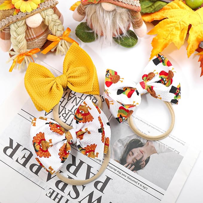 YanJie Thanksgiving Baby Headbands Turkey Printed Hair Bows for Girls Baby Hairbands Toddler Accessories Gift for Girls Infants Child Turmeric Bows
