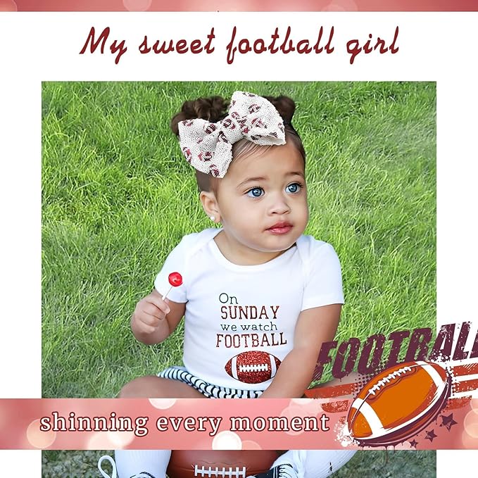 Cute Football Bows Hair Clips Sparkle Sequin Bows for Toddler Girls Football Accessories Glitter Bows for Girls Gifts for Women Big Hair Clips