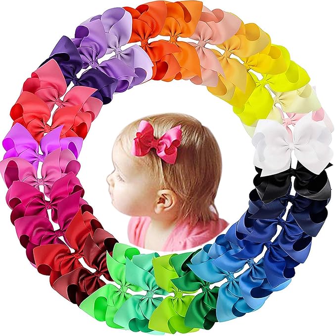 Oaoleer 30 Colors Grosgrain Ribbon Hair Accessories - 3 Inch Bows, Clips, Barrettes, and Alligator Clips for Girls, Toddlers, Kids, and Teens