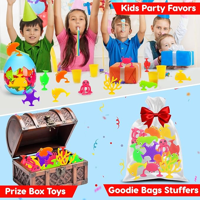 Toddler Suction Cup Bath Toys, Ocean Animal Bath Water Toys for Kids Ages 1-3 3-5 4-8 No Hole Mold Free Bathtub Car Window Toys Travel Trip Essentials for 3 4 5 Year Old Boy Girl Birthday Gift