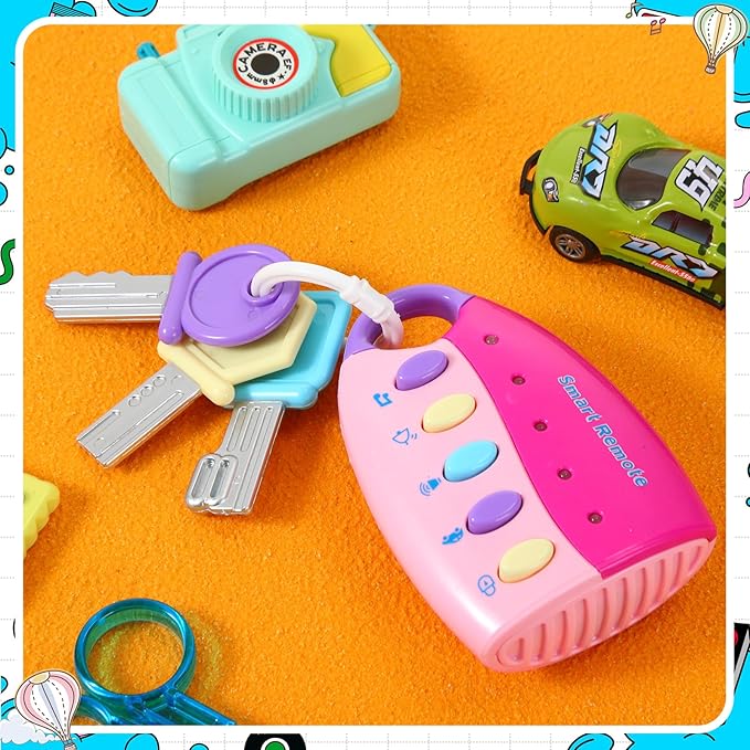 Skylety Musical Smart Remote Car Key Toy with Sound and Lights Fun and Educational Musical Toys for Travel Play(Pink)