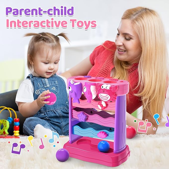 YEGEER Toys for 1 2 Years Old Girls, Musical Toys for 12-18 Months, Interactive Toddler, Montessori Toys, Christmas Birthday Gifts for Baby Kids Toddlers Age 1-2 Years Old (Pink)