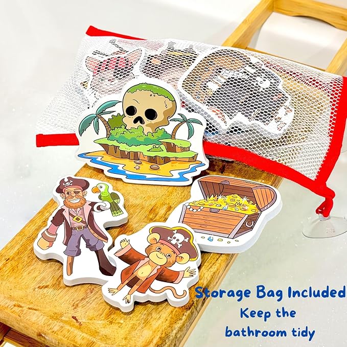 Foam Bath Toys with Storage Bag | Baby Bath Stickers | Shower Toys | Bathtub Toys | Bath Wall Toy Pirates Treasure Island Foam