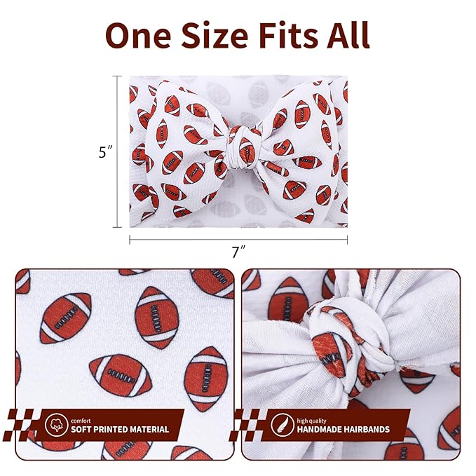 YanJie 7'' Baby Girls Headbands Football Sports Bow Wide Headbands Hairbands Game Day Sports Hair Accessories Gift for Newborn Infant Toddlers Kids