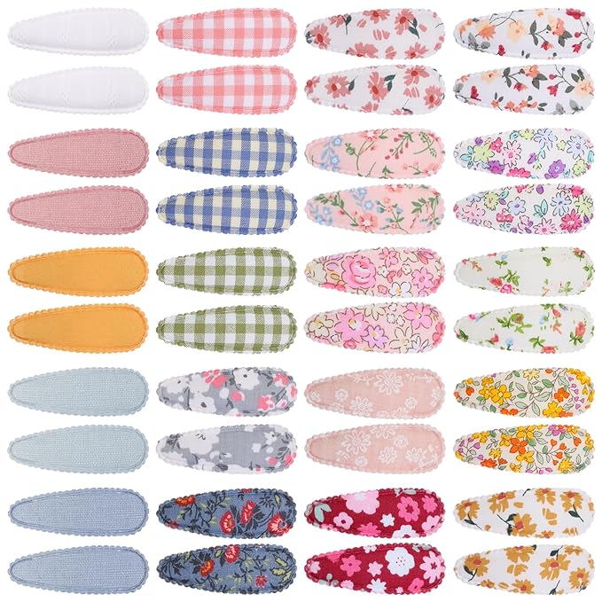 Choicbaby 40 Pcs Toddler Hair Clips Floral Print Girl Hair Clips for Girls Non Slip Wrapped Snap Hairpins for Kids Barrettes Hair Accessories for Baby Girls 2.2 Inch
