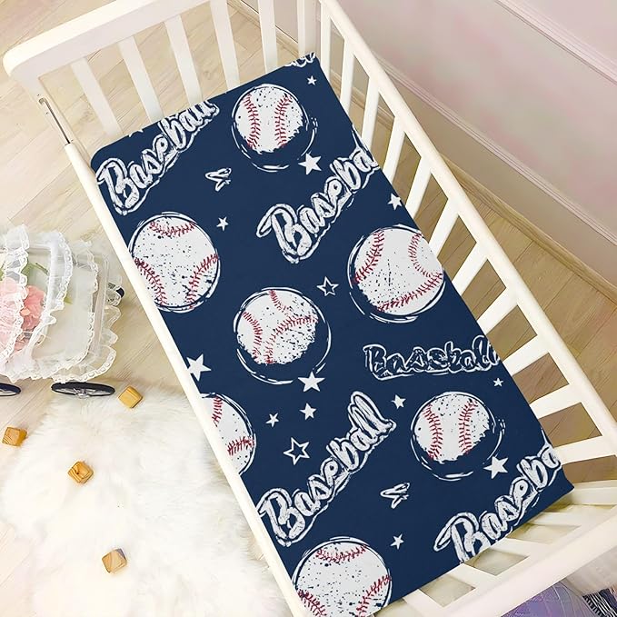 Baby Crib Sheet Star Baseball Sport Crib Mattress for Boys and Girls Playard Sheet Soft Breathable Fitted Baby Mattress Cover 52x28in