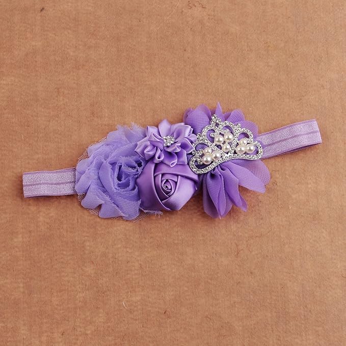 Nishine Christening Headband Fabric Flower Headband Tiara Stretchy Elastic in Pairs (Purple/Lilac)