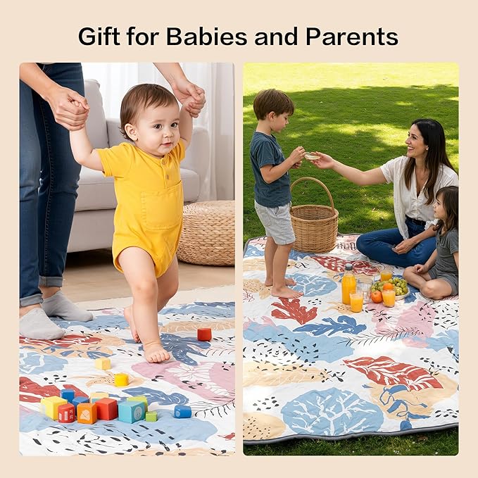 71"×59" Baby Play Mat, Premium Thicker Foam Floor Mat, Bohemian Non-Slip for Infants & Toddlers, Foldable Machine Washable Crawling Mat