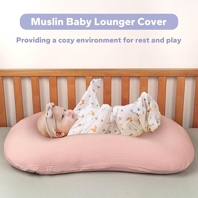 FUNUPUP Muslin Baby Lounger Cover Compatible with Snuggle Me Lounger, Infant Lounger Pillow Cover for Newborn, Removable Newborn Lounger Cover for Boys and Girls, Pink