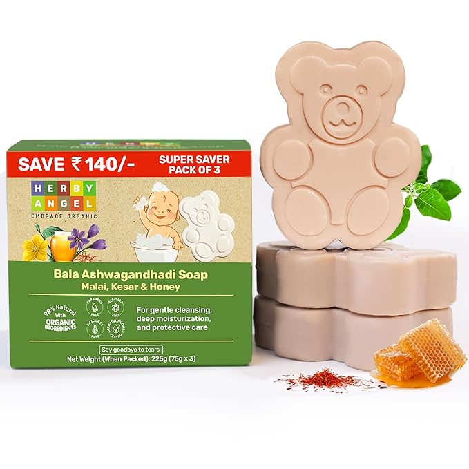 Natural Soap for Babies & Kids with Tear-Free Formula | Parabens, SLS/SLES and Silicones Free | Dermatologically Tested | Pack of 3 (75 Grams Each)