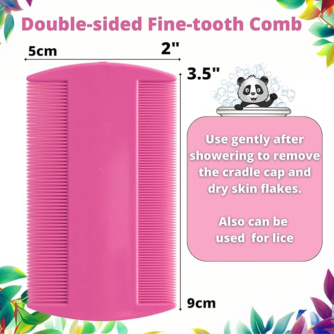 Cradle Cap Brush for Babies - Cradle Cap Treatment | Baby Sponge for Bathing | Baby Brush and Comb Set Newborn | Baby Comb & Scalp Scrubber (Set of 6 - Pink)