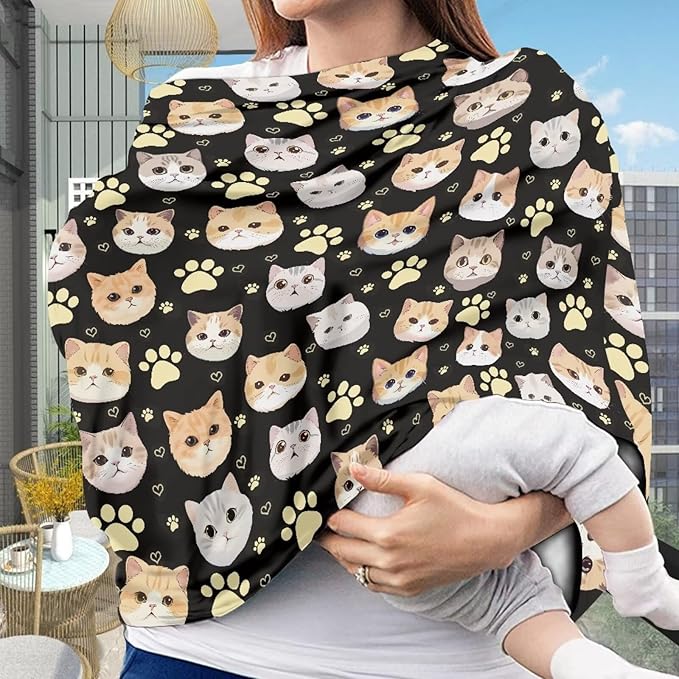 GIFTPUZZ Cats Nursing Cover for Breastfeeding Car Seat Cover Nursing Scarf Thermal Carseat Canopy Ultra-Soft Breathable Multipurpose Design Light Blanket Stroller Cover