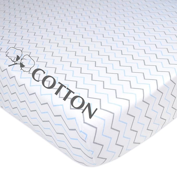 American Baby Company 100% Natural Cotton Fitted Pack and Play Sheet 39" x 27" - Soft & Breathable Pack N Play Sheet for Playpen, Playard & Mini Crib Mattress, Blue Wave, for Boys & Girls