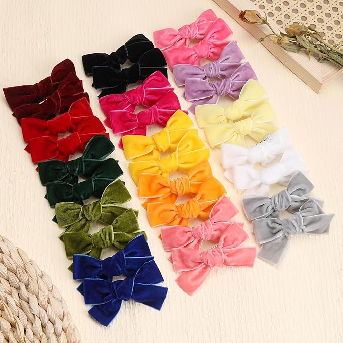 Oaoleer 40Pcs 3.5Inch Hair Bows for Toddler Girls, Velvet Neutral Pigtail Bows Alligator Clips Hair Barrettes Accessories for Baby Little Girls Kids in Pairs