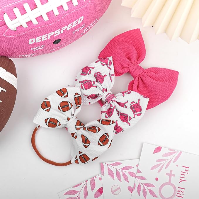 YanJie 3PCS 4.5’’ Breast Cancer Awareness Bows for Baby Girls Pink Headbands Football Headband Cancer Awareness Items Hair Accessories for Newborns