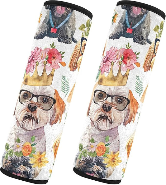 Pack of 2 Watercolor Cute Funny Dogs Seat Belt Covers Cute Car Seat Strap Pads Car Seat Straps Shoulder Pads Protect Your Neck and Shoulder
