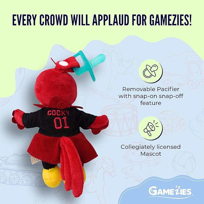 Gamezies Baby Boy and Girl Silicone Pacifier with College Mascot Removable, Washable Plush Toy CPSIA Tested, BPA-Free 0-6 Months (South Carolina)
