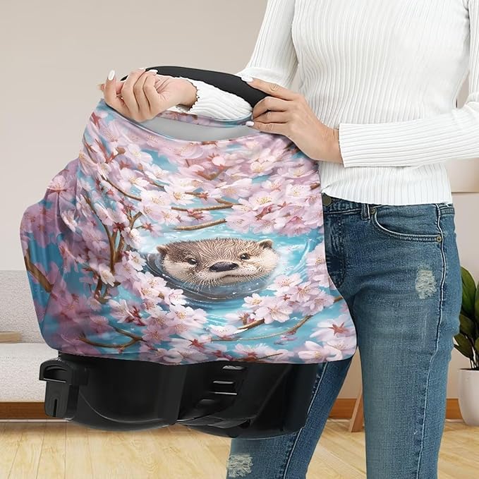 GIFTPUZZ Otter Stretchy Car Seat Cover for Babies, Elastic Nursing Cover Breastfeeding Cover, Soft Breathable Infant Carseat Canopy, Shopping Cart/High Chair/Stroller Covers