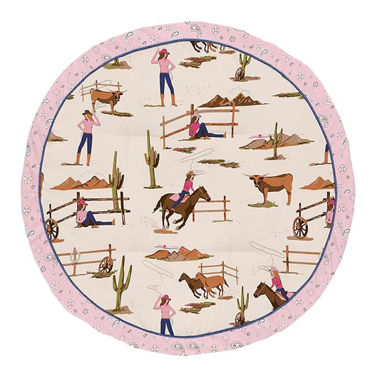 Sweet Jojo Designs Western Cowgirl Girl Baby Play Mat Tummy Time Activity Infant Playmat Playpen Tent Teepee Floor Wild West Bandana Paisley Vintage Country Animal Horse Retro Southwest Brown Pink Tan