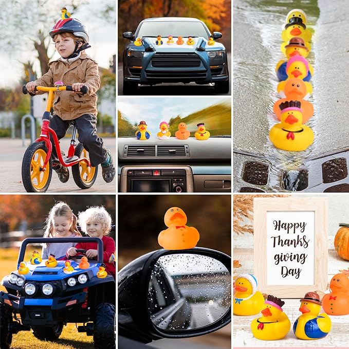 FUN LITTLE TOYS 12 PCS Thanksgiving Rubber Ducks in Bulk for Kids, Assorted Turkey & Pilgrim Toy Duckies for Bath Toys, Party Favors, Themed Bathtub Toys