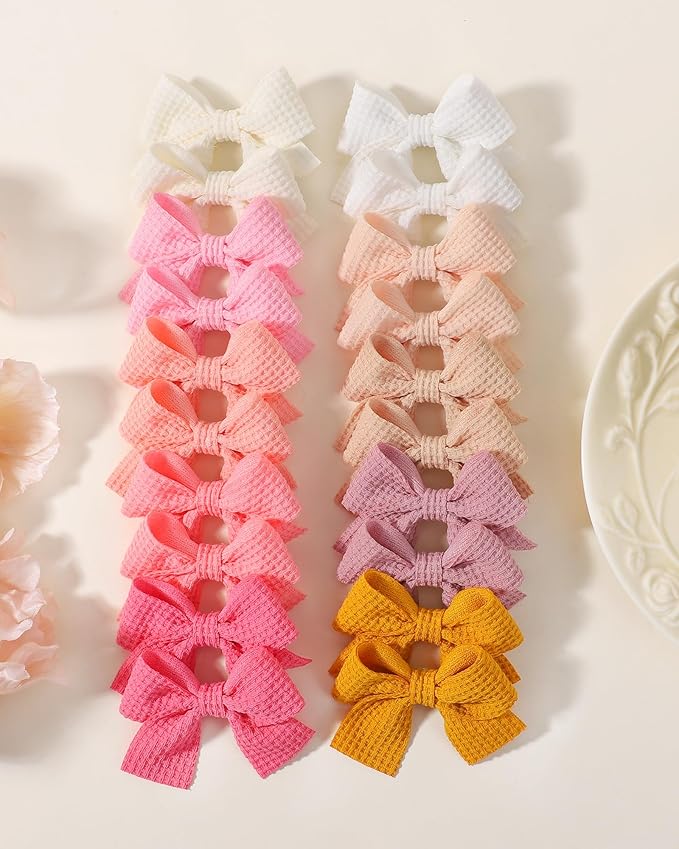 Jollybows 20pcs Baby Hair Clips Girls Bows 2" Mini Alligator Clip Toddler Pigtail Bow for Fine Hair-Pink White Yellow Gray Pulple