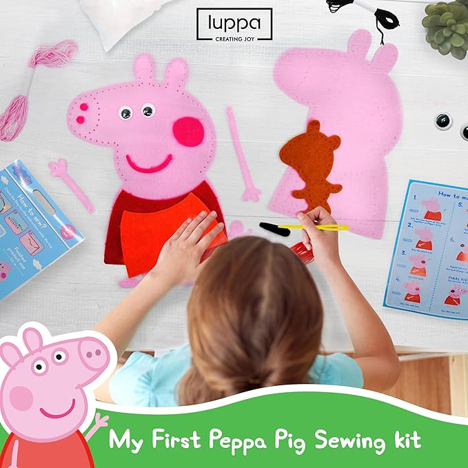 LUPPA My First Sewing Kit for Kids – Peppa Pig Beginner Kids Easy DIY Projects Peppa Pig & Peppa's Bear, Complete Arts & Crafts Set with Instructions & Felt – Girls, Boys Learning to Sew & Embroider