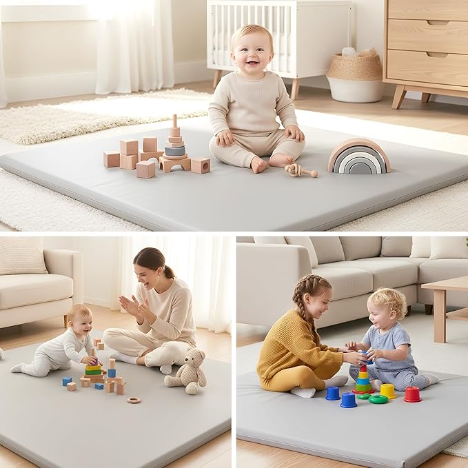 Motherly Haven Play Mat Cover Only – Fits 50x50x1 Rollable Foam Floor Mat for Babies – Waterproof, Easy to Clean Replacement Cover for Tummy Time & Crawling – Grey