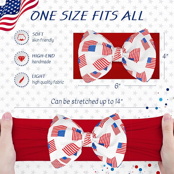 4th of July Hair Bows Girls Patriotic Headband Baby Girl Cheer Bows Wide Headbands for Toddler Red Blue Star Hair Accessories Infant