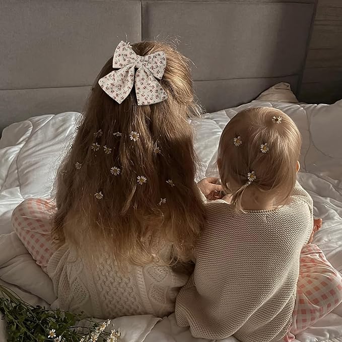 Hair Bows with Hair Clips for Girls Toddler Baby,Handmade 5" Flower Print Embroider Big Bows,FANCY CLOUDS Boutique Hair Accessorioes Gifts for School Kids