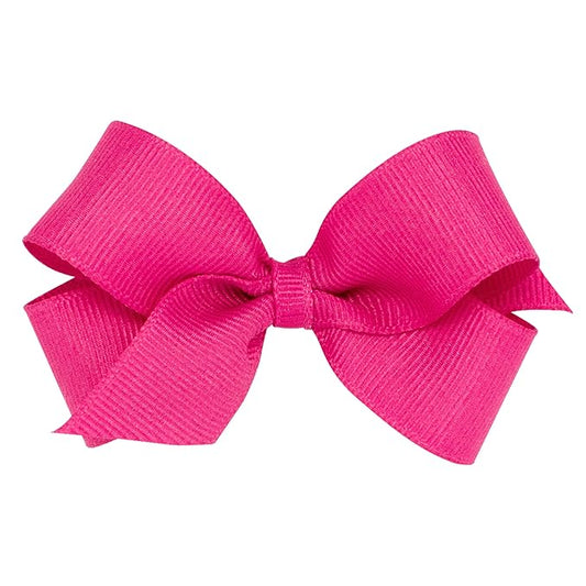 Wee Ones Girls' Classic Grosgrain Hair Bows with Plain Wrap Center, No-Slip Hair Clip, Handmade, Shocking Pink, Mini
